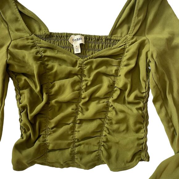 Open Edit Ruched Crop Top Olive Size Medium - Picture 4 of 5